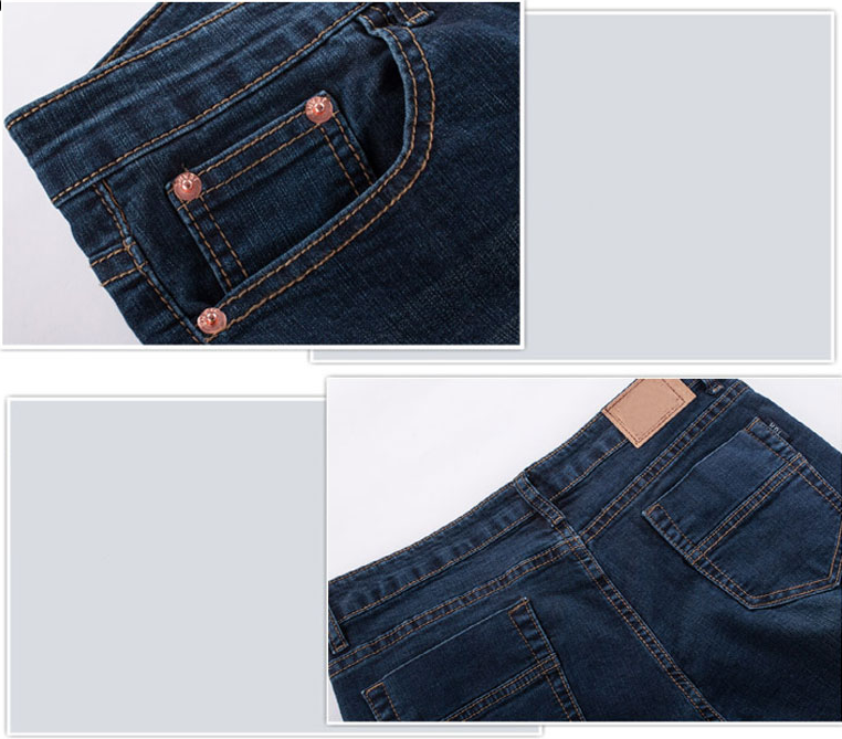 Men's Casual Jeans Dark Blue Micro-elastic Classic Washed Slim Micro Horn