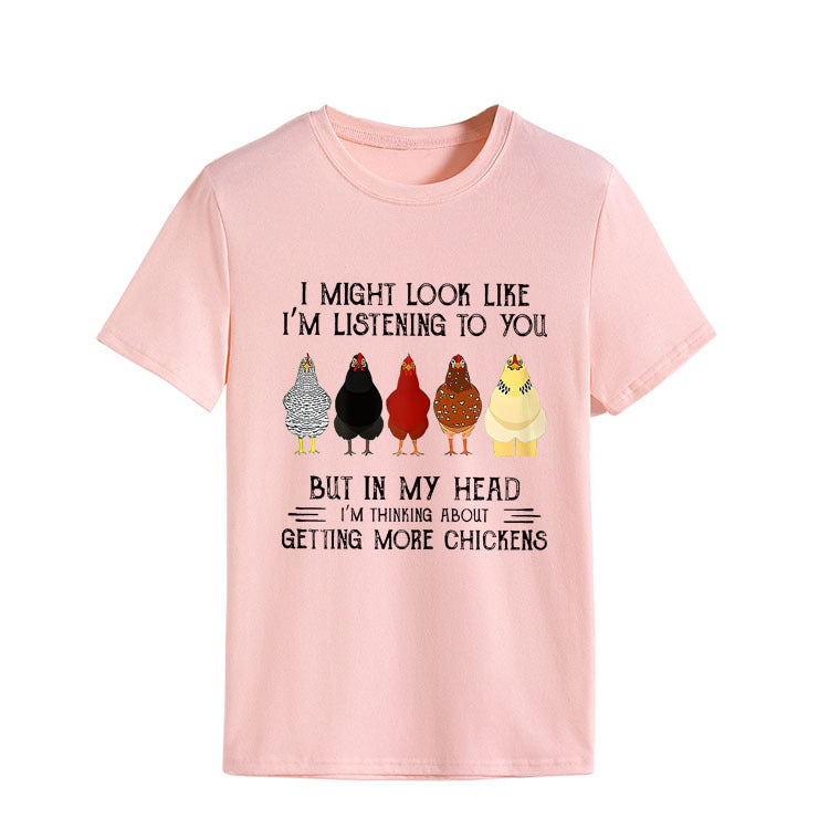 Simple Round Neck Pullover Blouse Print T-shirt