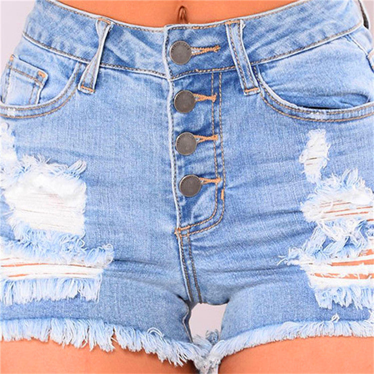 Summer New Style Female Ripped All-Match Denim Shorts