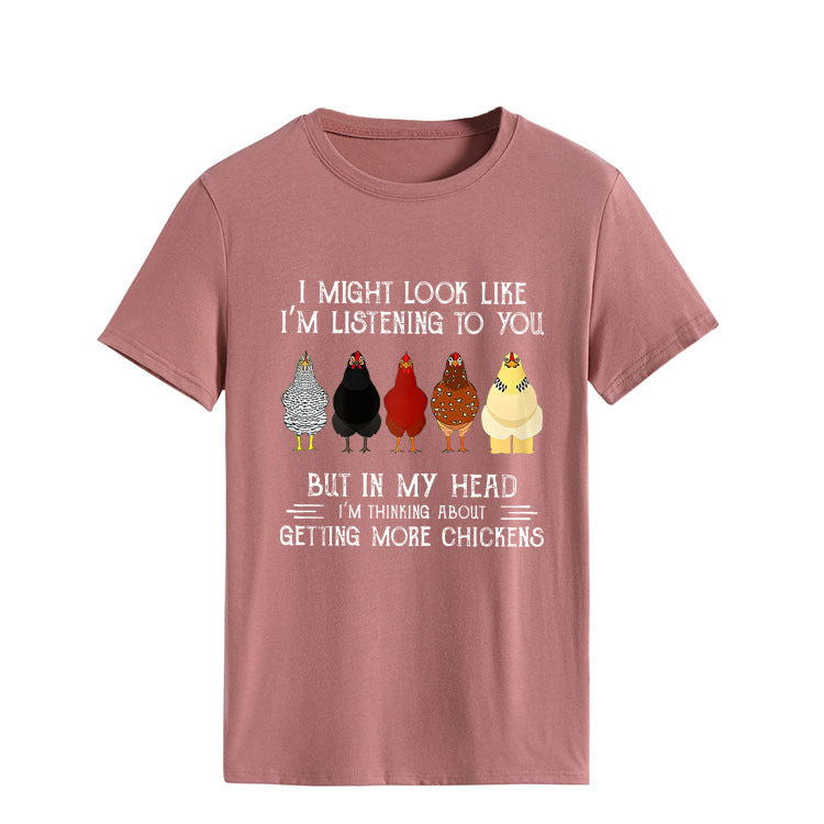 Simple Round Neck Pullover Blouse Print T-shirt