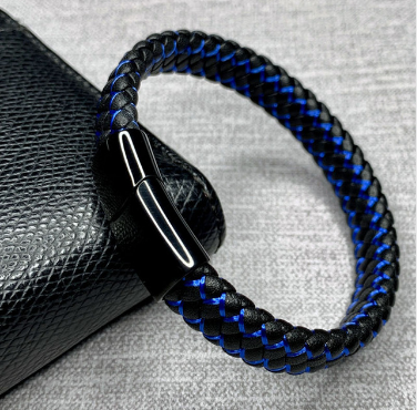 Bracelet foreign trade e-commerce trend tide section does not package explosion models men's bracelets microfiber leather bracelet blue and black