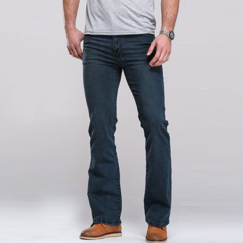 Men's Casual Jeans Dark Blue Micro-elastic Classic Washed Slim Micro Horn