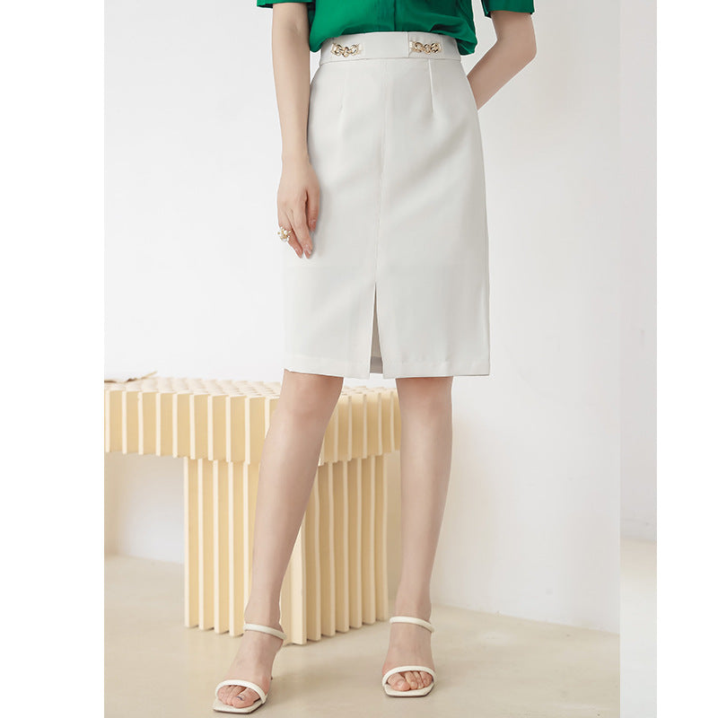 Women's High Waist Temperament Skirt 2021 New Summer Metal Chain OL White-collar Temperament Skirt