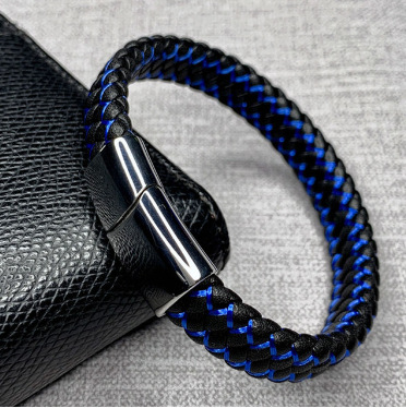 Bracelet foreign trade e-commerce trend tide section does not package explosion models men's bracelets microfiber leather bracelet blue and black