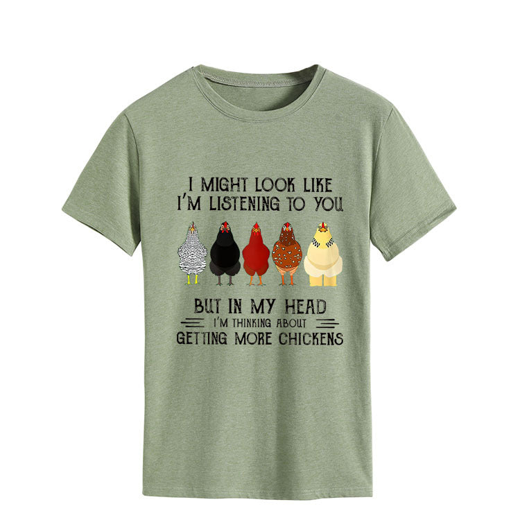 Simple Round Neck Pullover Blouse Print T-shirt