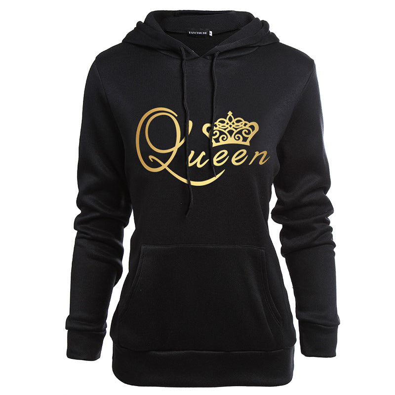 KING QUEEN Hooded Couple Print Sweatshirt