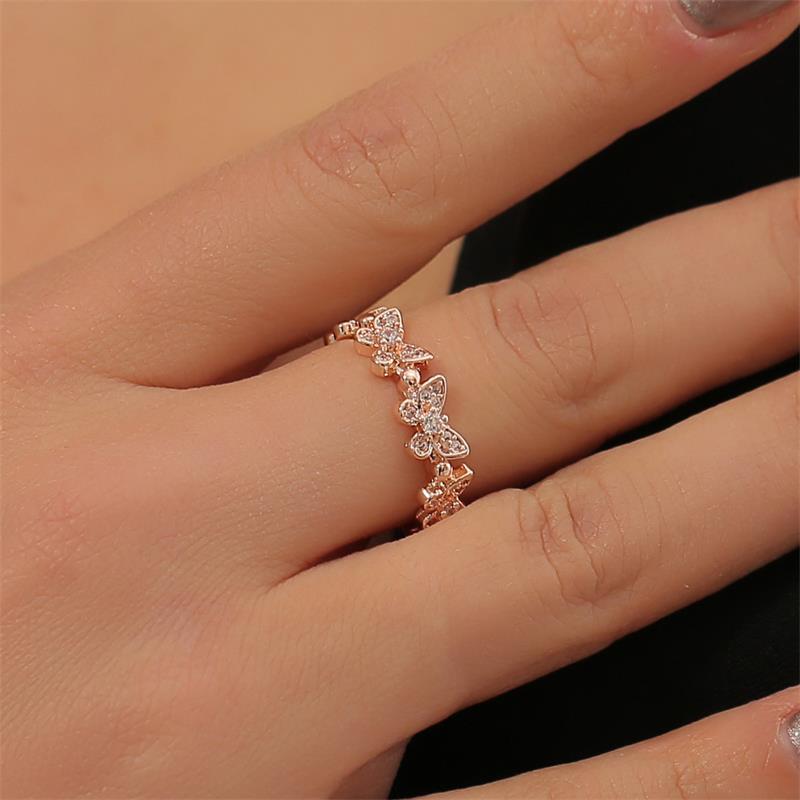 Full Diamond Butterfly Cold Wind Simple Zircon Adjustable Ring