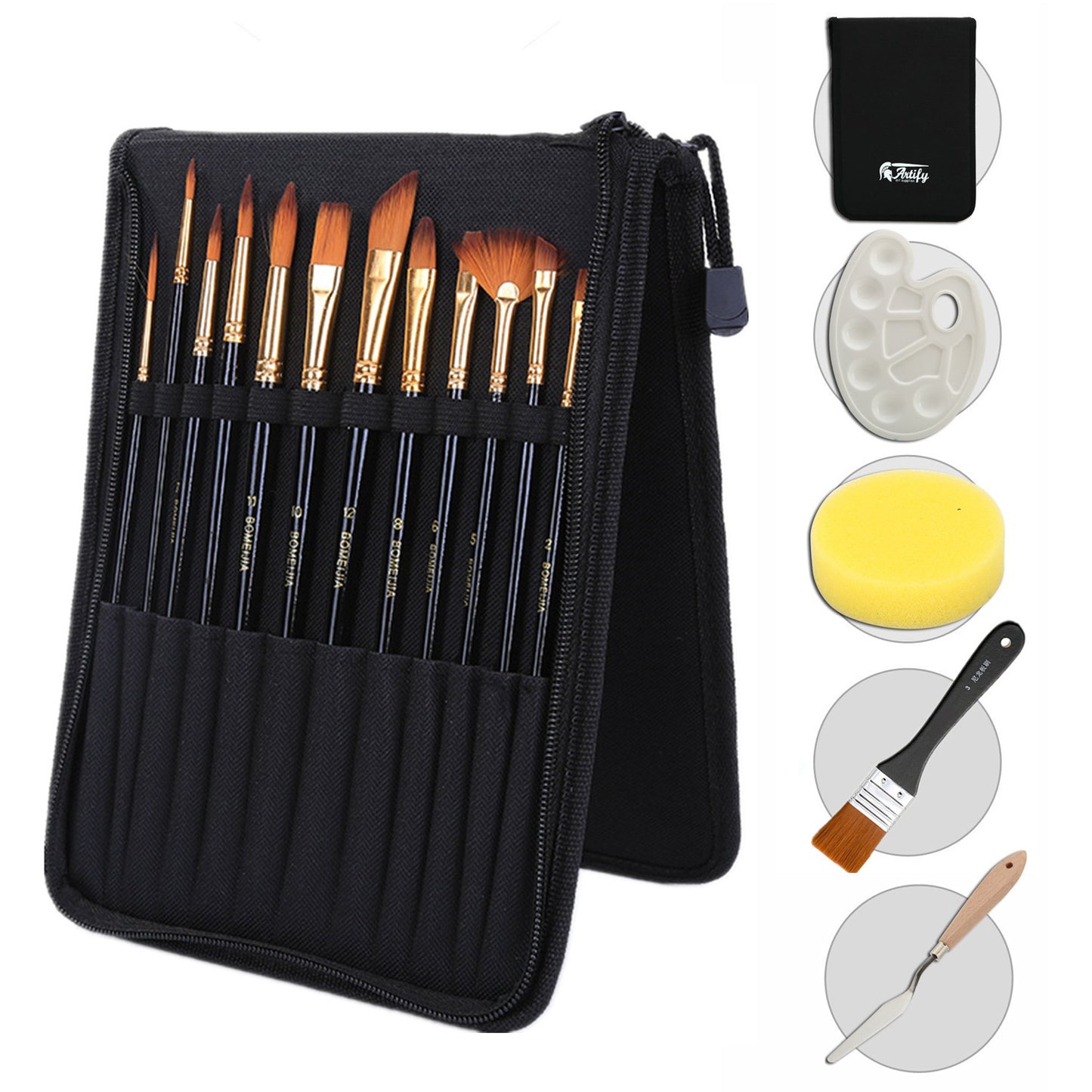 Black Rod Canvas Bag With Scraper, Board Brush, Art Supplies, Nylon Brush Set