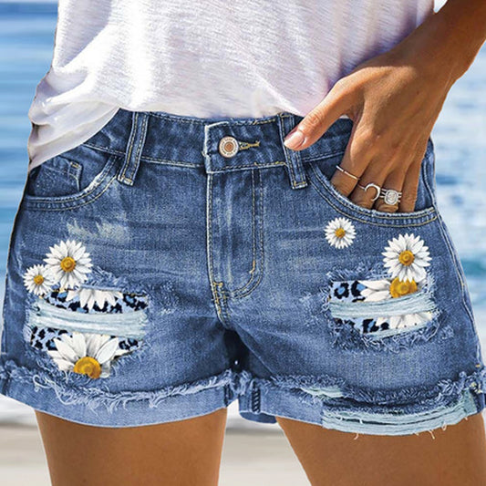 Women's Printed Denim Shorts Street Hipster