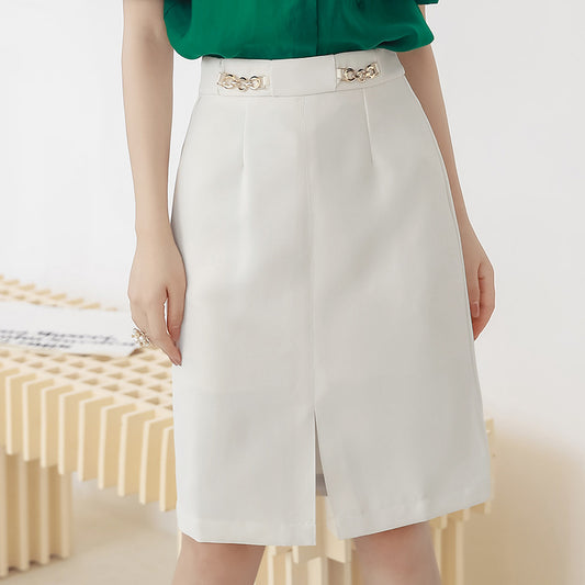 Women's High Waist Temperament Skirt 2021 New Summer Metal Chain OL White-collar Temperament Skirt