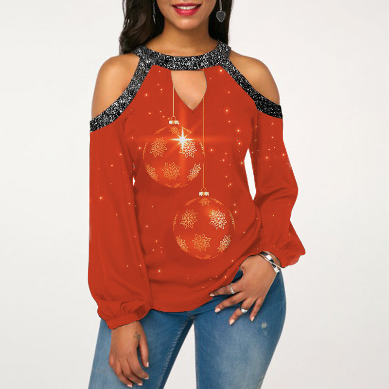 Halter Button Long Sleeve Hollow Women's T-Shirt