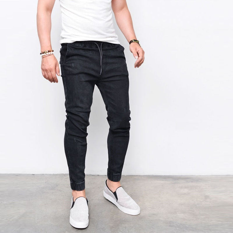 Fashion denim feet elastic pants