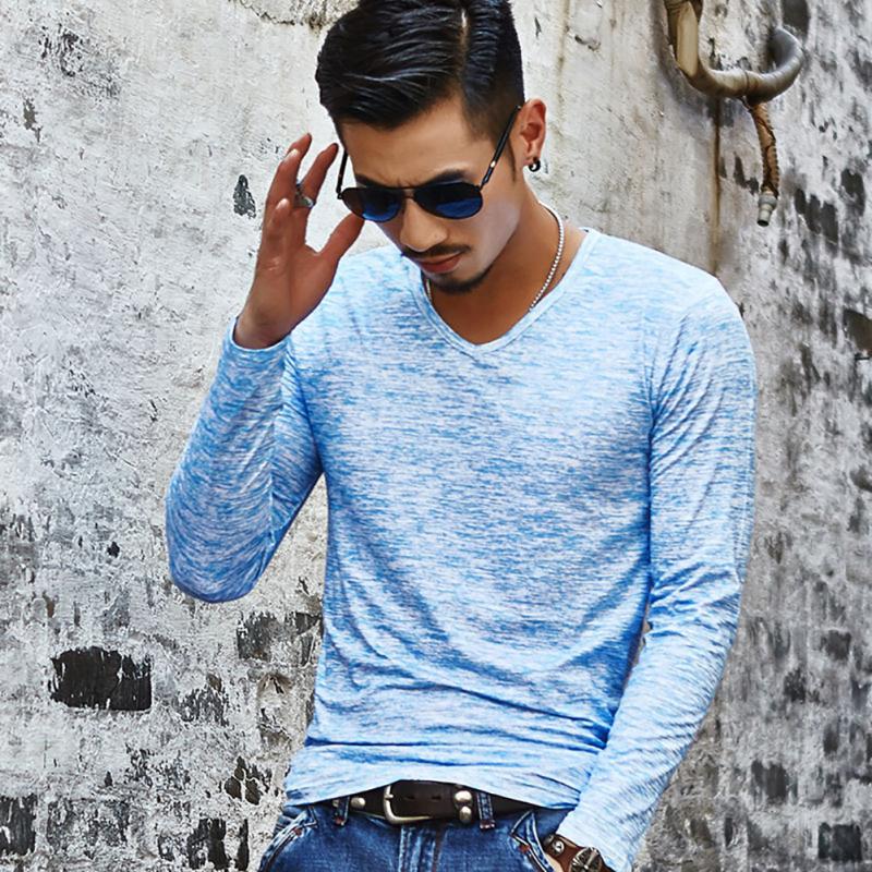 Hot 2021 New Arrival Spring Autumn Fashion Brand V-Neck Slim Fit Long Sleeve TShirt Men Trend Casual Men T-Shirt Korean T Shirts