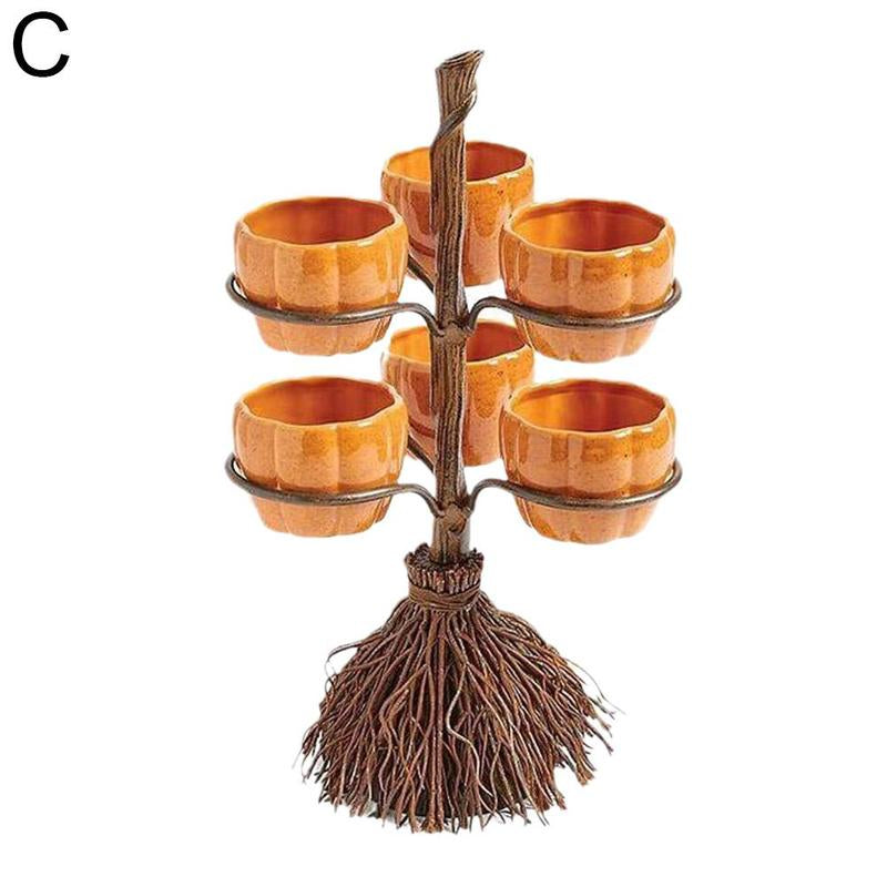 Halloween Broom Pumpkin Snack Bowl Rack Decorations Home Decor