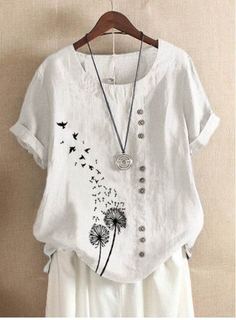 Retro Plus Size Casual Loose Cotton And Linen Short-sleeved Pullover T-shirt