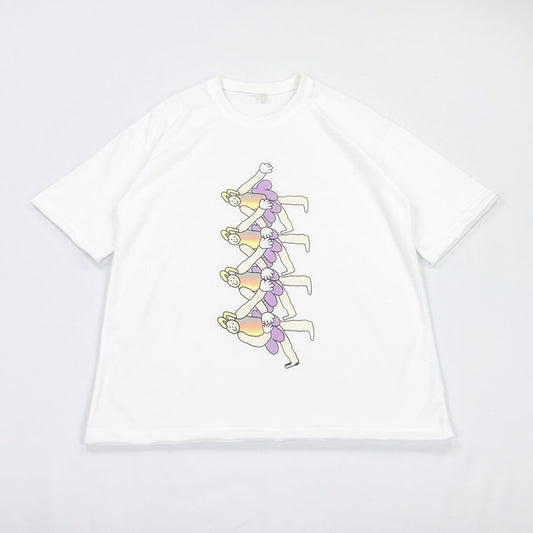 Japanese Childlike Swan Dance Little Girl Illustration White Basic Short-sleeved T