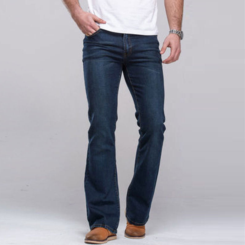 Men's Casual Jeans Dark Blue Micro-elastic Classic Washed Slim Micro Horn