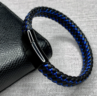 Bracelet foreign trade e-commerce trend tide section does not package explosion models men's bracelets microfiber leather bracelet blue and black