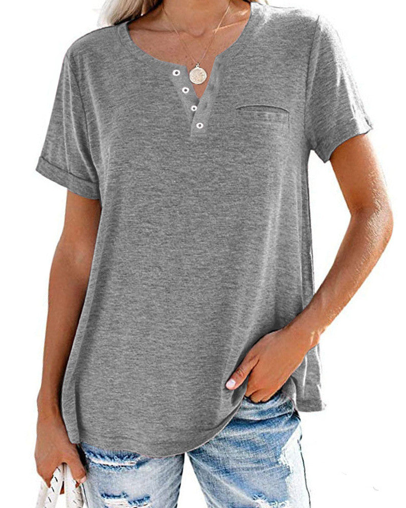 Women's Top Small V-Neck Short Sleeve Loose T-Shirt