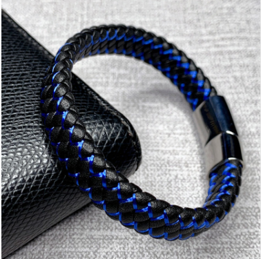 Bracelet foreign trade e-commerce trend tide section does not package explosion models men's bracelets microfiber leather bracelet blue and black