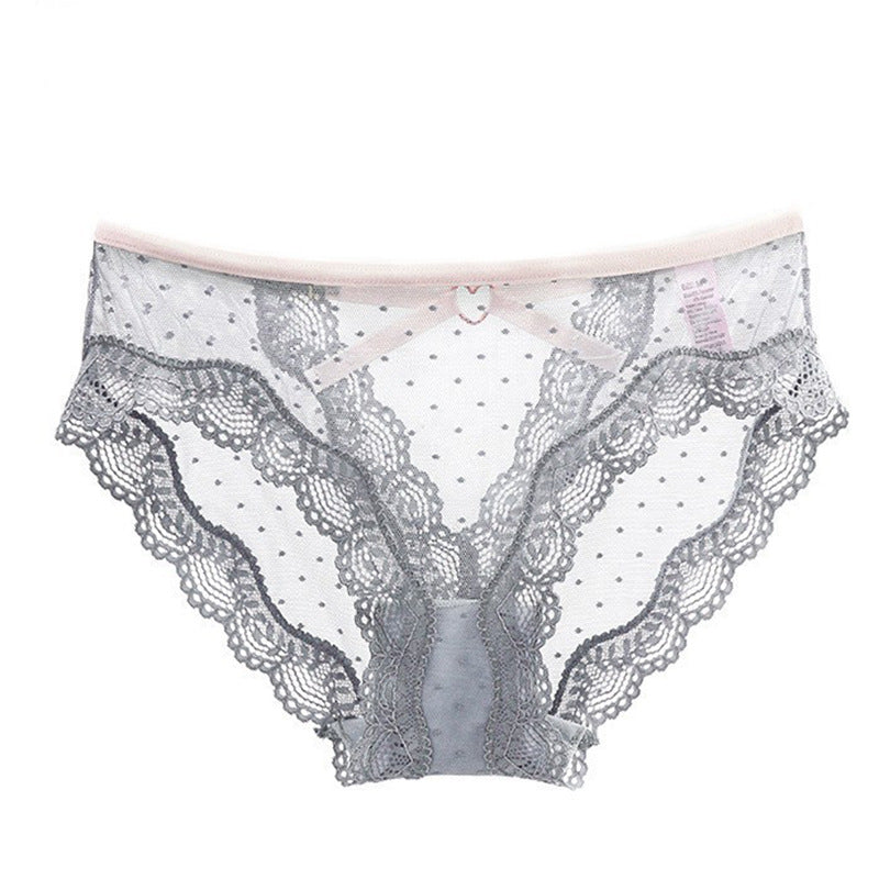 Lace Briefs Hollow Transparent Contrast Color Mesh Mid-waist Women's Panties