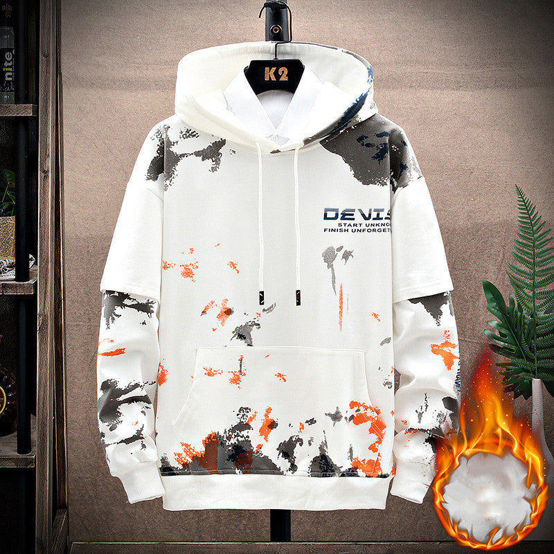 Printed Kangaroo Pocket Casual Sports Hooded Sweater Suit Men