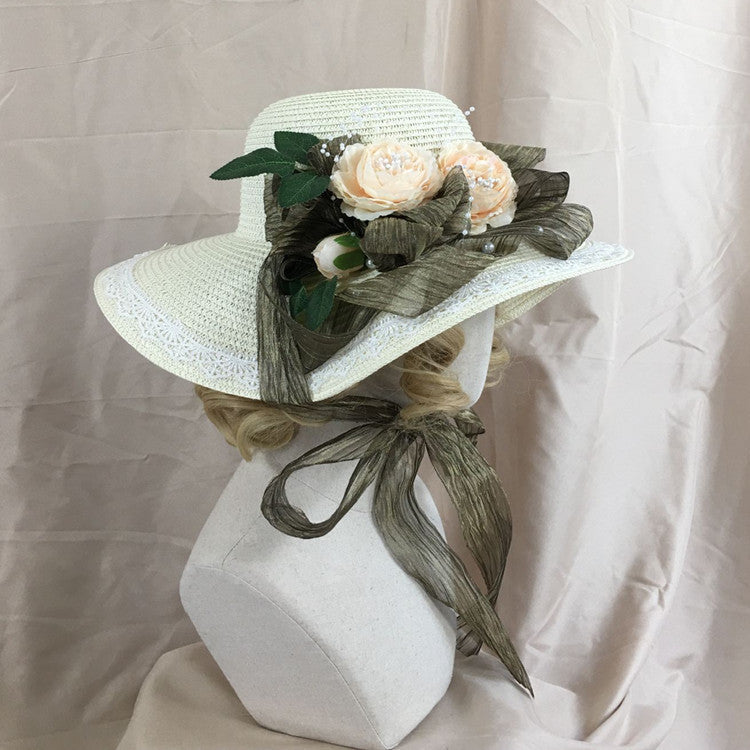 Straw Hat, Sun Protection, Sun Hat, Large Brim, Lace, Flower, Straw Hat, Forest Straw Hat