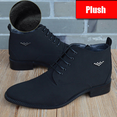 Fashion Business Casual Leather Shoes Men's Pointed Toe Short  Martin Boots