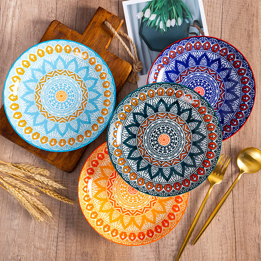 Ceramic Plate Hand-painted Underglaze Color 8 Inch Deep Disc Baking Dish Household Tableware