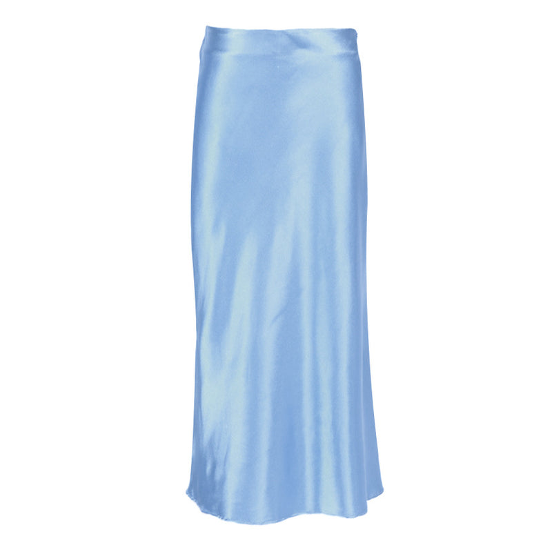 Draped Satin Purple Mid Length High Waist Hip A-Line Skirt