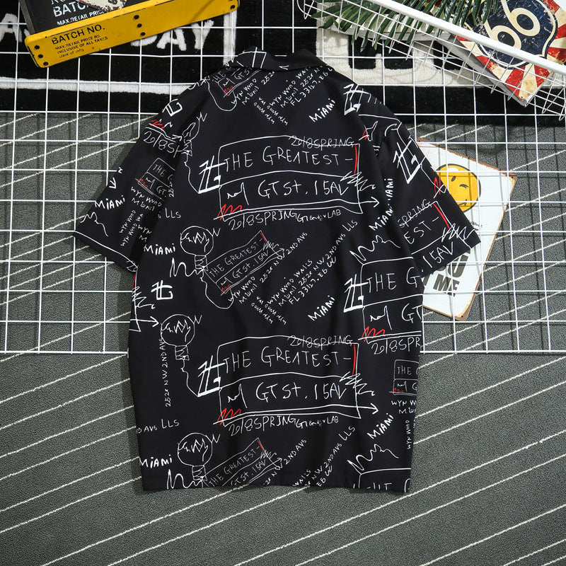 Vintage Personalized Graffiti Letter Print Loose Shirt