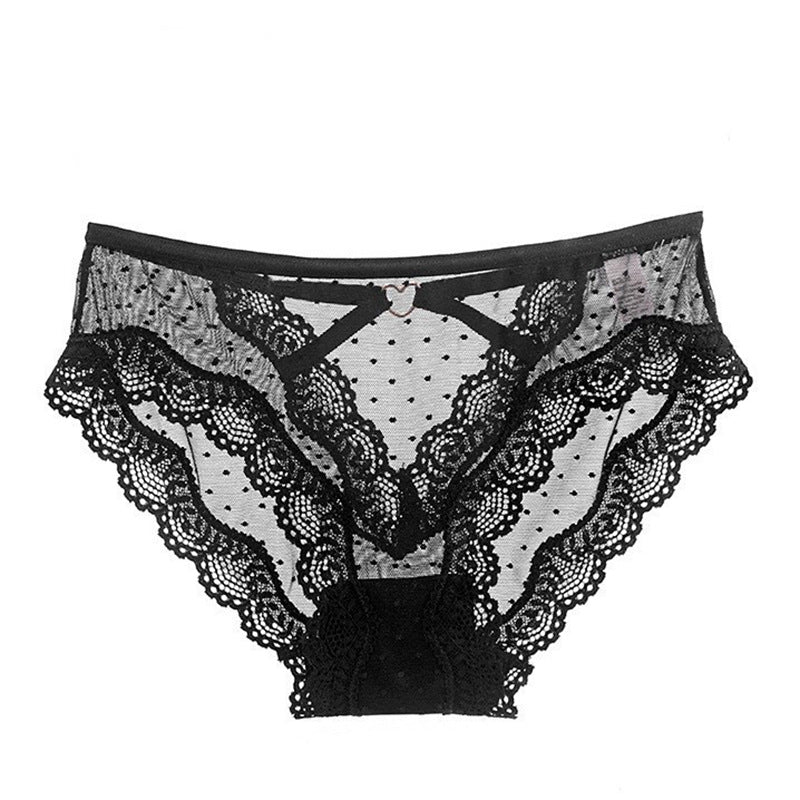 Lace Briefs Hollow Transparent Contrast Color Mesh Mid-waist Women's Panties