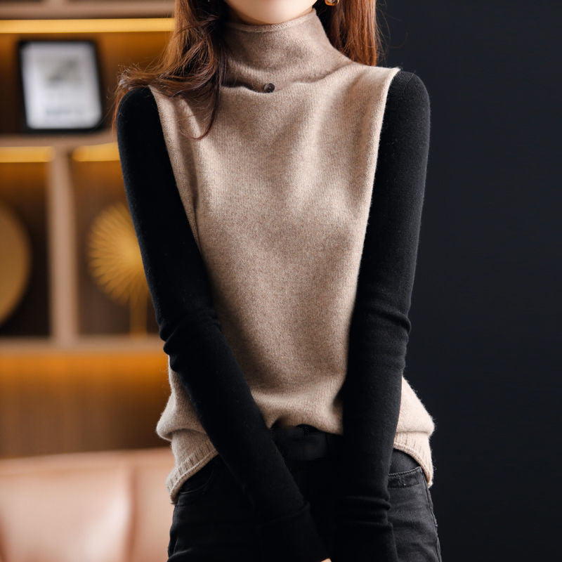 Women's High Collar Button Solid Color Knitted Vest