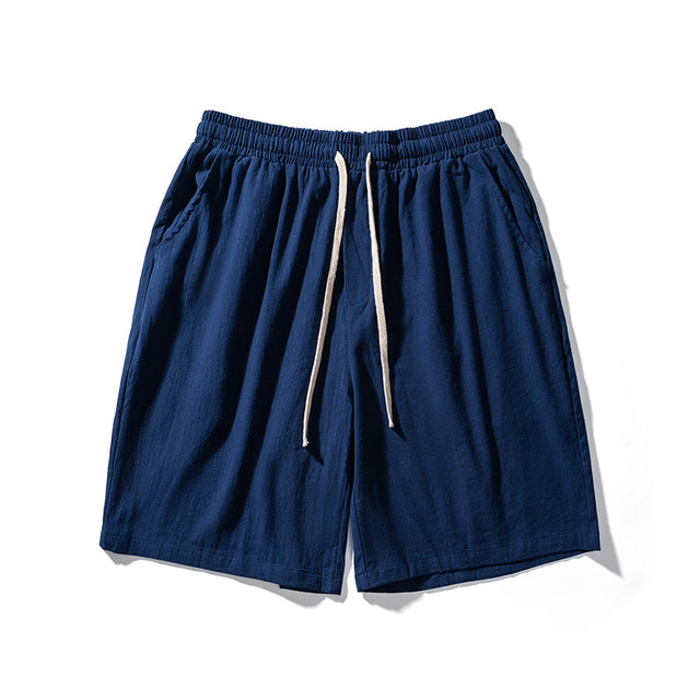 Cotton Line Shorts Men Summer Elastic Waist