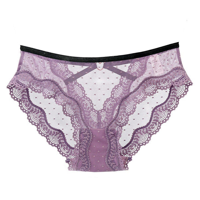 Lace Briefs Hollow Transparent Contrast Color Mesh Mid-waist Women's Panties