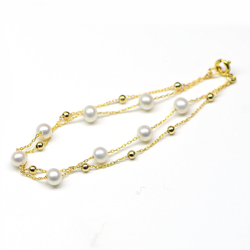 Full Sky Star Double Layer Extremely Bright Gold Bean Pearl Bracelet