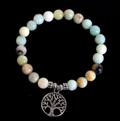 Matte Amazonite Stone Strand Bracelet Yoga Chakra Mala Bracelet OM Lotus Women Men Beaded Charm Bracelet Handmade Jewelry