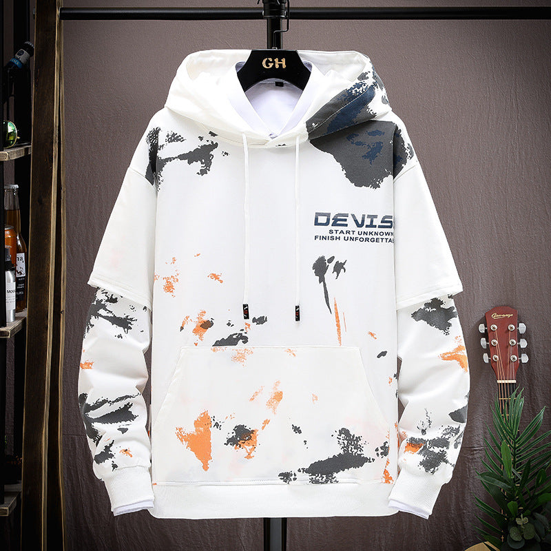 Printed Kangaroo Pocket Casual Sports Hooded Sweater Suit Men