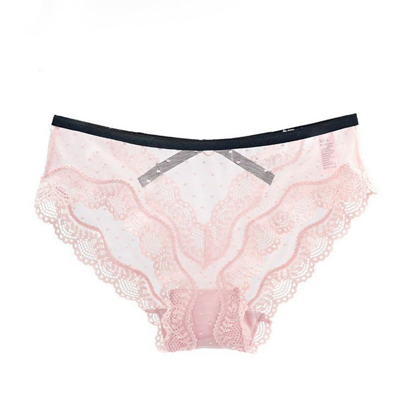 Lace Briefs Hollow Transparent Contrast Color Mesh Mid-waist Women's Panties