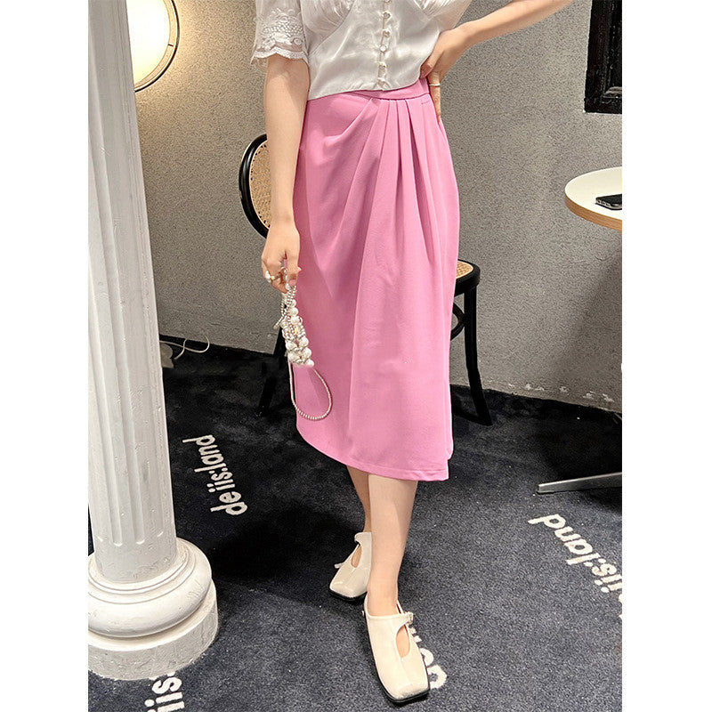 Women's High Waist Mid Length Solid Color Skirt